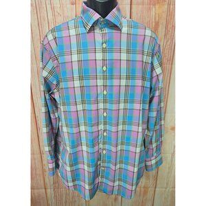 Peter Millar Mens Summer Comfort Plaid Shirt Large Nylon/Spandex